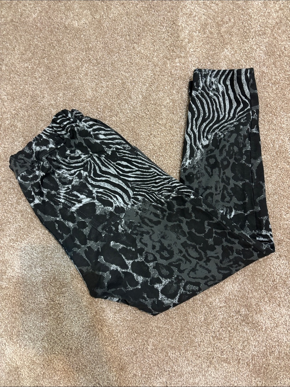 Black Silver Animal Print Jogger Pants